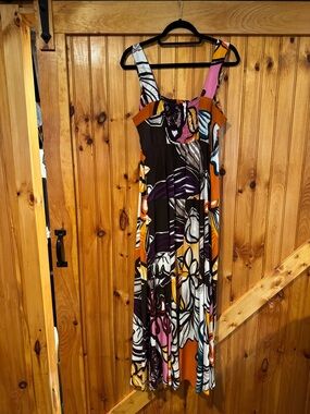 Vince Camuto Brown Floral Sleeveless Maxi Dress with Multicolor Print